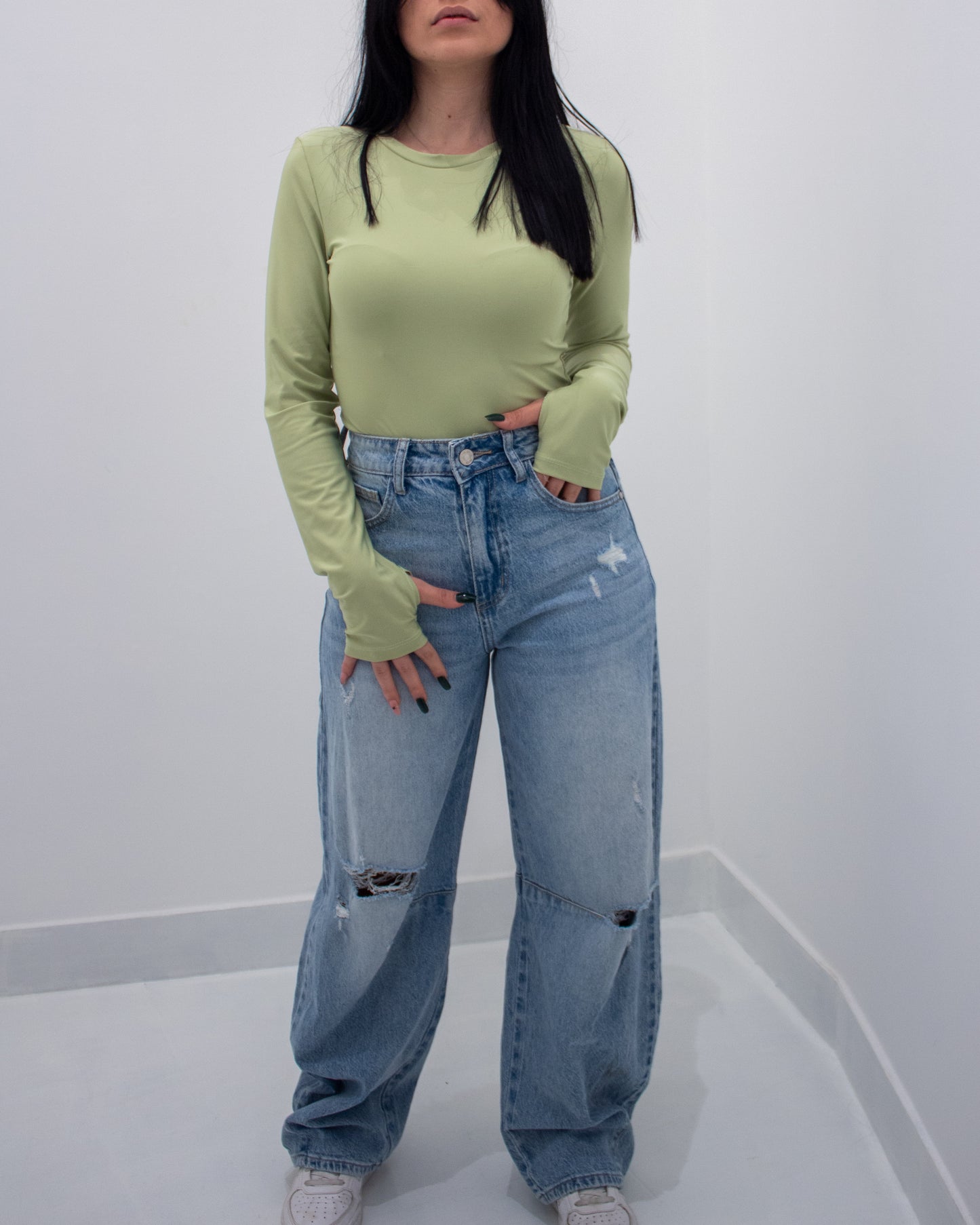 Jeans Wide Leg Strappi light blue