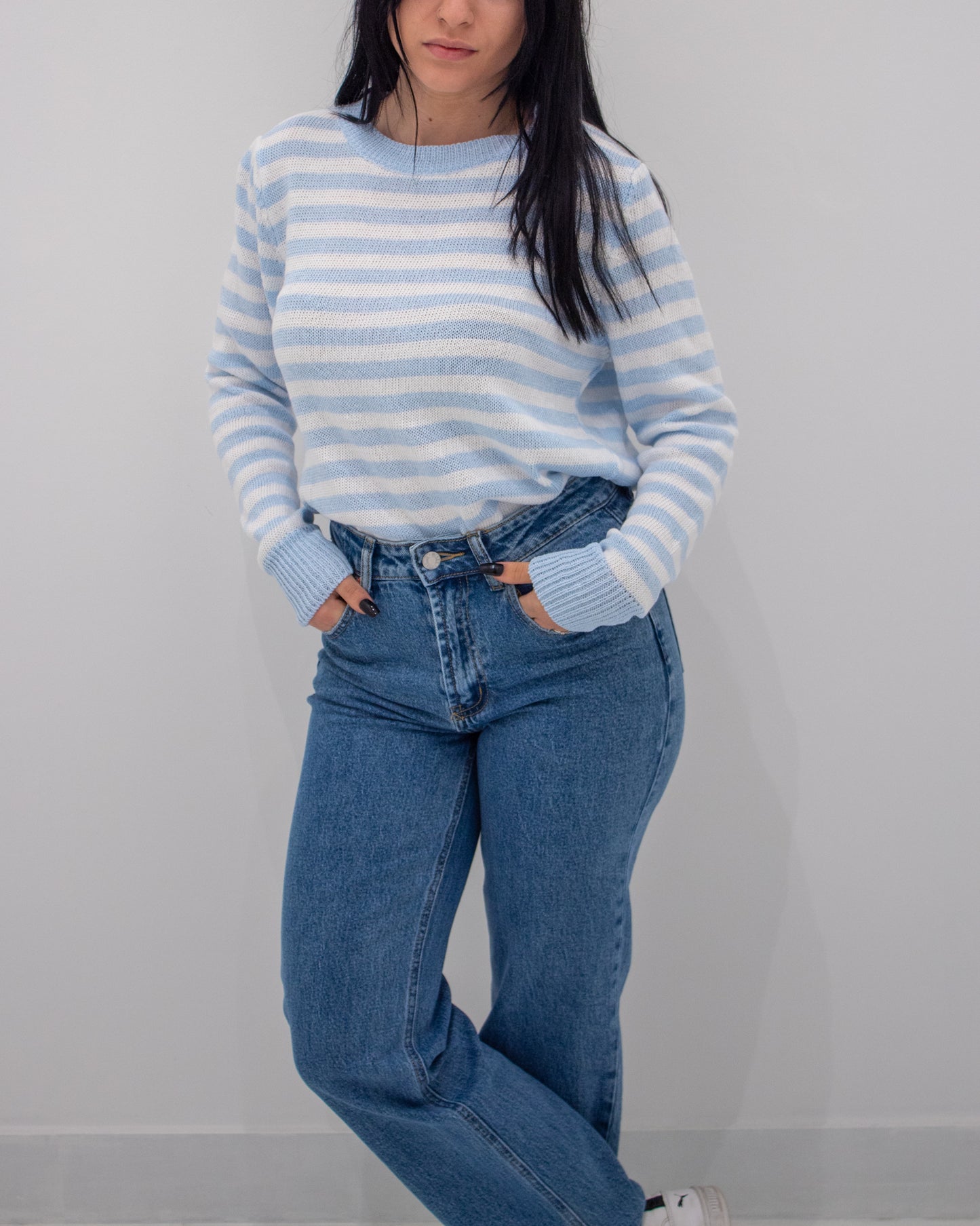 Maglia a Righe Celeste/Bianco