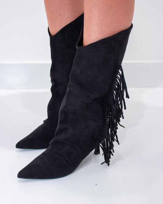 Stivali in suede con frange Nero