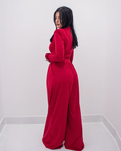 Coordinato Rosso: Maglia Lupetto e Pantalone Palazzo a Vita Alta