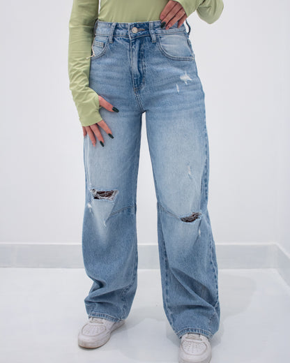 Jeans Wide Leg Strappi light blue