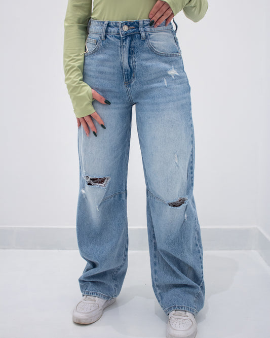 Jeans Wide Leg Strappi light blue