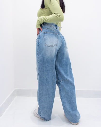 Jeans Wide Leg Strappi light blue
