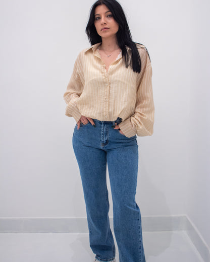 Camicia a Righe con Scollatura in Pizzo