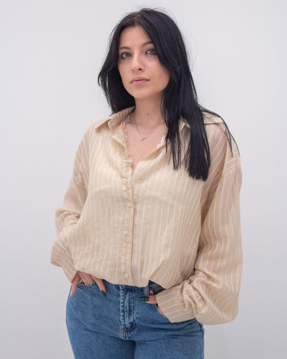Camicia a Righe con Scollatura in Pizzo