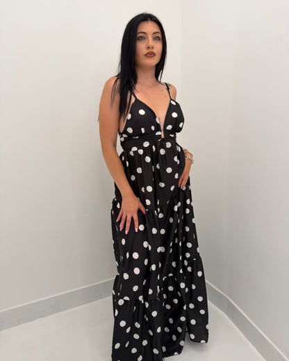 Abito lungo a pois con schiena scoperta