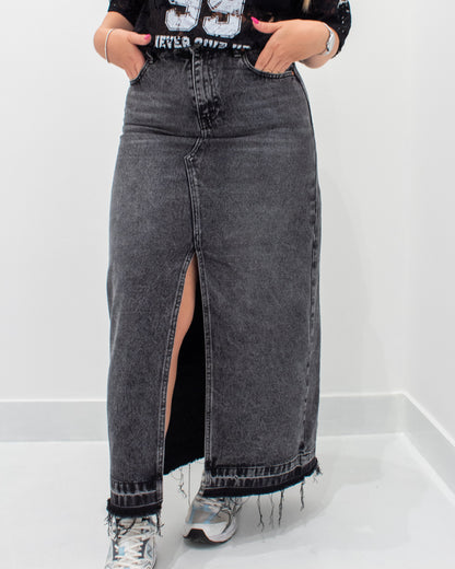 Gonna lunga in denim con spacco frontale