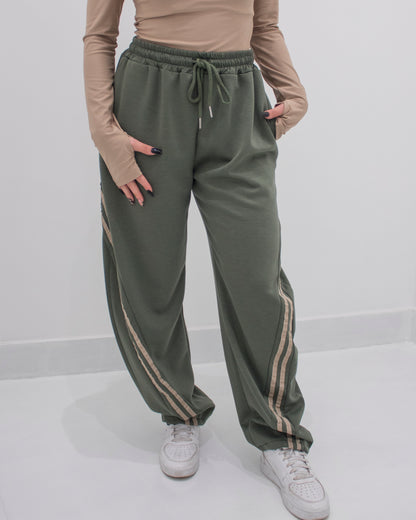 Pantalone Jogger con banda laterale Verde