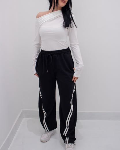 Pantalone Jogger con banda laterale Nero