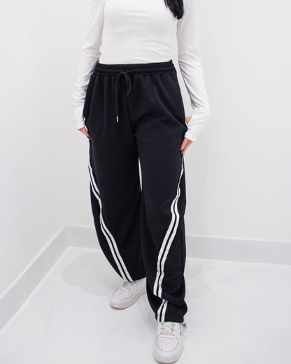Pantalone Jogger con banda laterale Nero