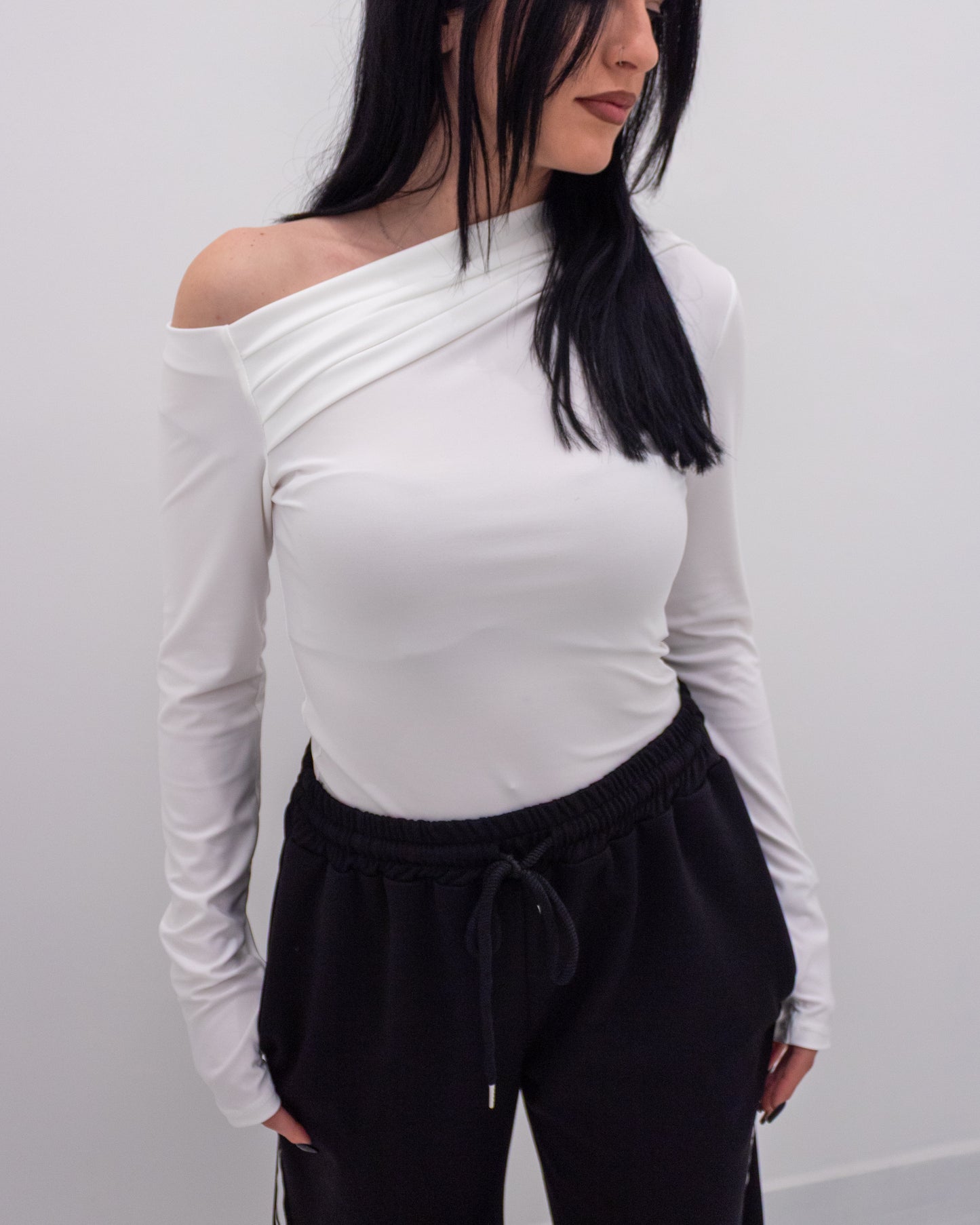 Body monospalla Drappeggiato Bianco