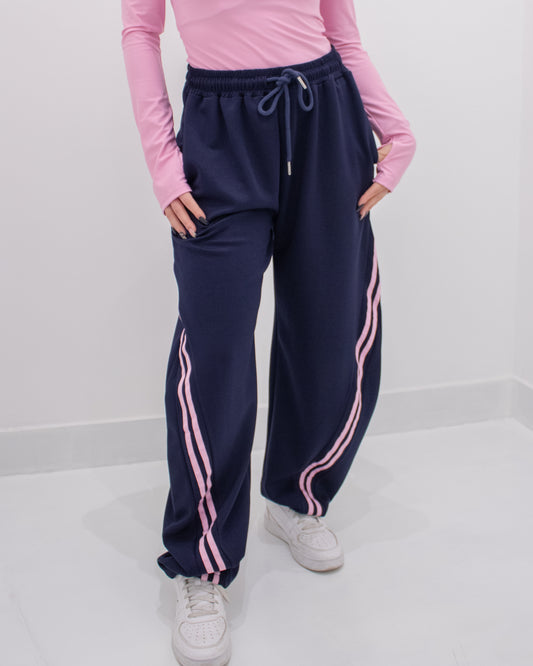 Pantalone Jogger con banda laterale Blu