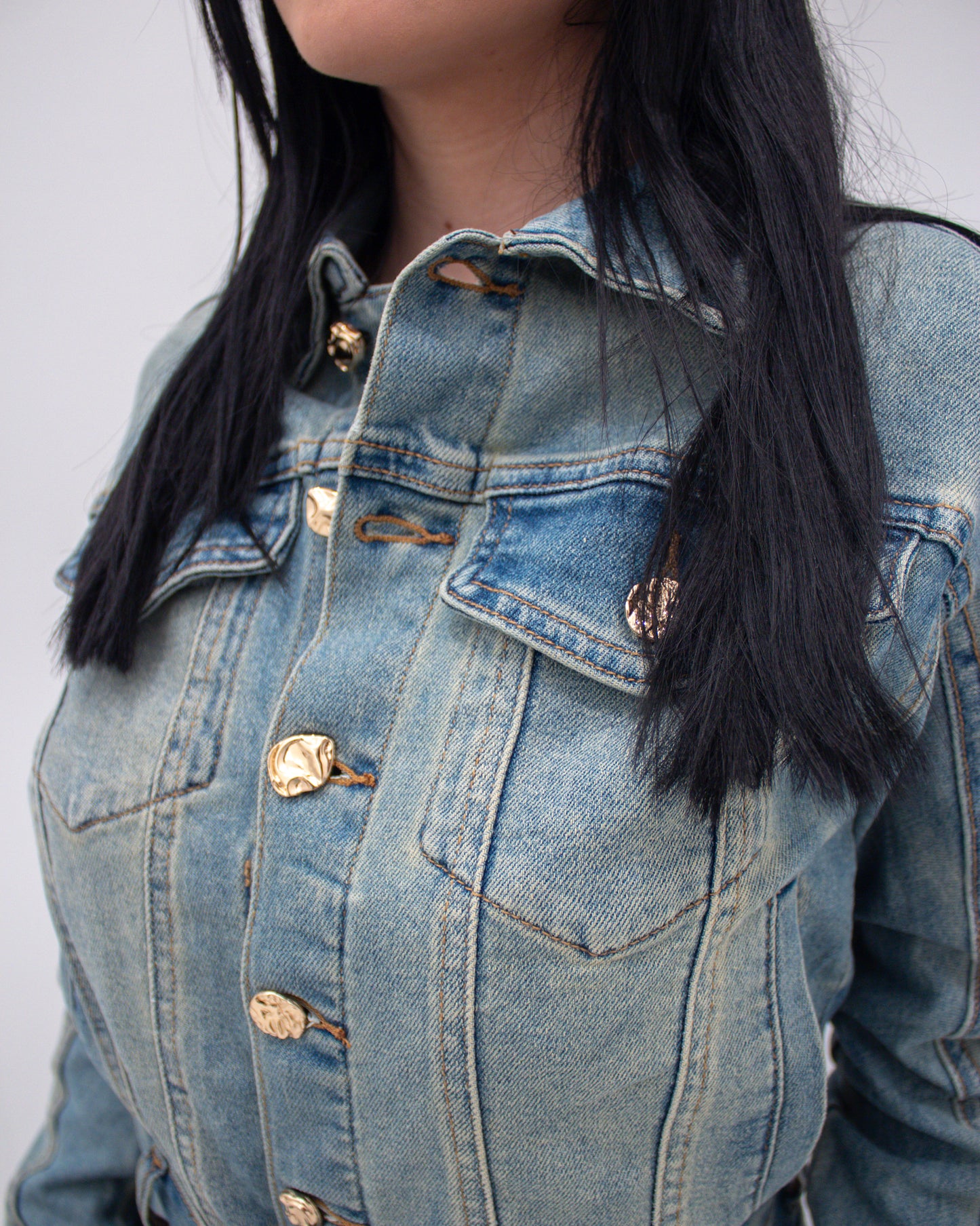 Camicia Denim con Bottoni Gioiello