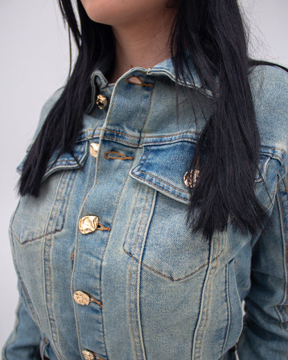 Camicia Denim con Bottoni Gioiello