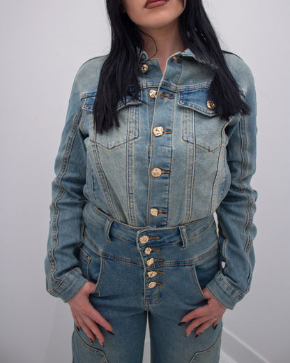 Camicia Denim con Bottoni Gioiello