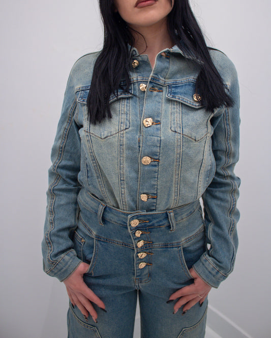 Camicia Denim con Bottoni Gioiello