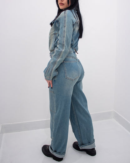 Pantalone Denim con Bottoni Gioiello