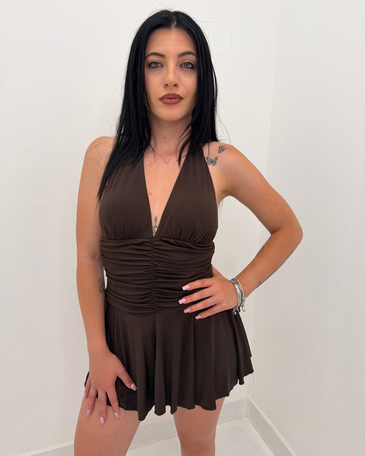 Abito halter drappeggiato Marrone