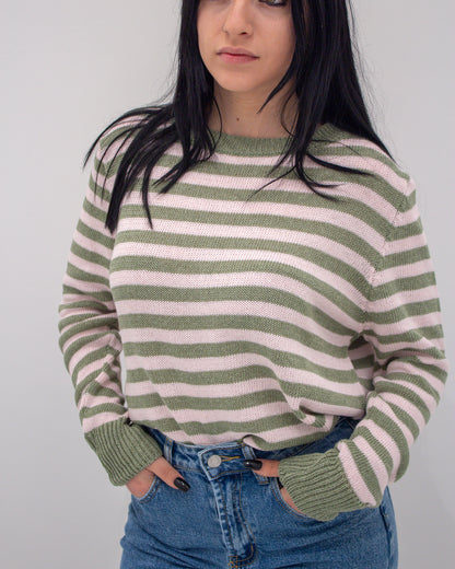 Maglia a Righe Verde/Rosa Cipria