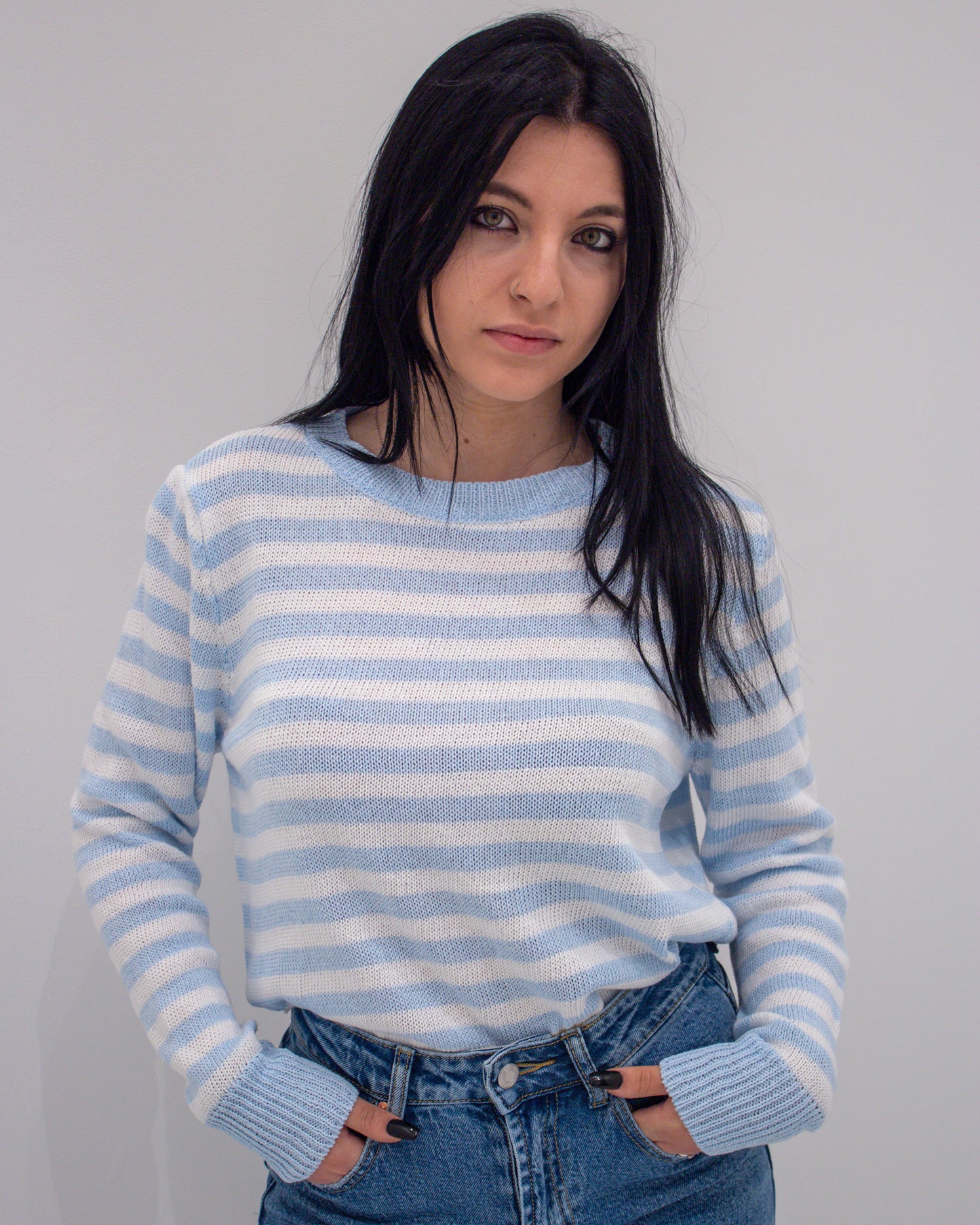 Maglia a Righe Celeste/Bianco