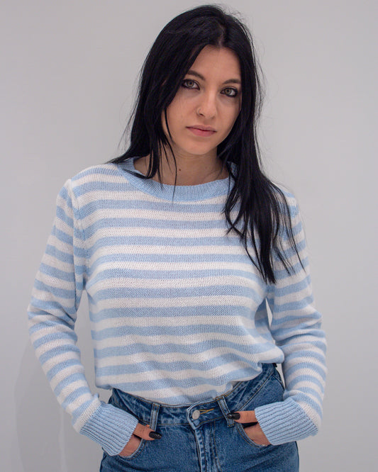 Maglia a Righe Celeste/Bianco