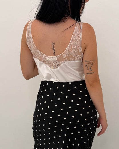 Top in raso con inserto in pizzo Bianco