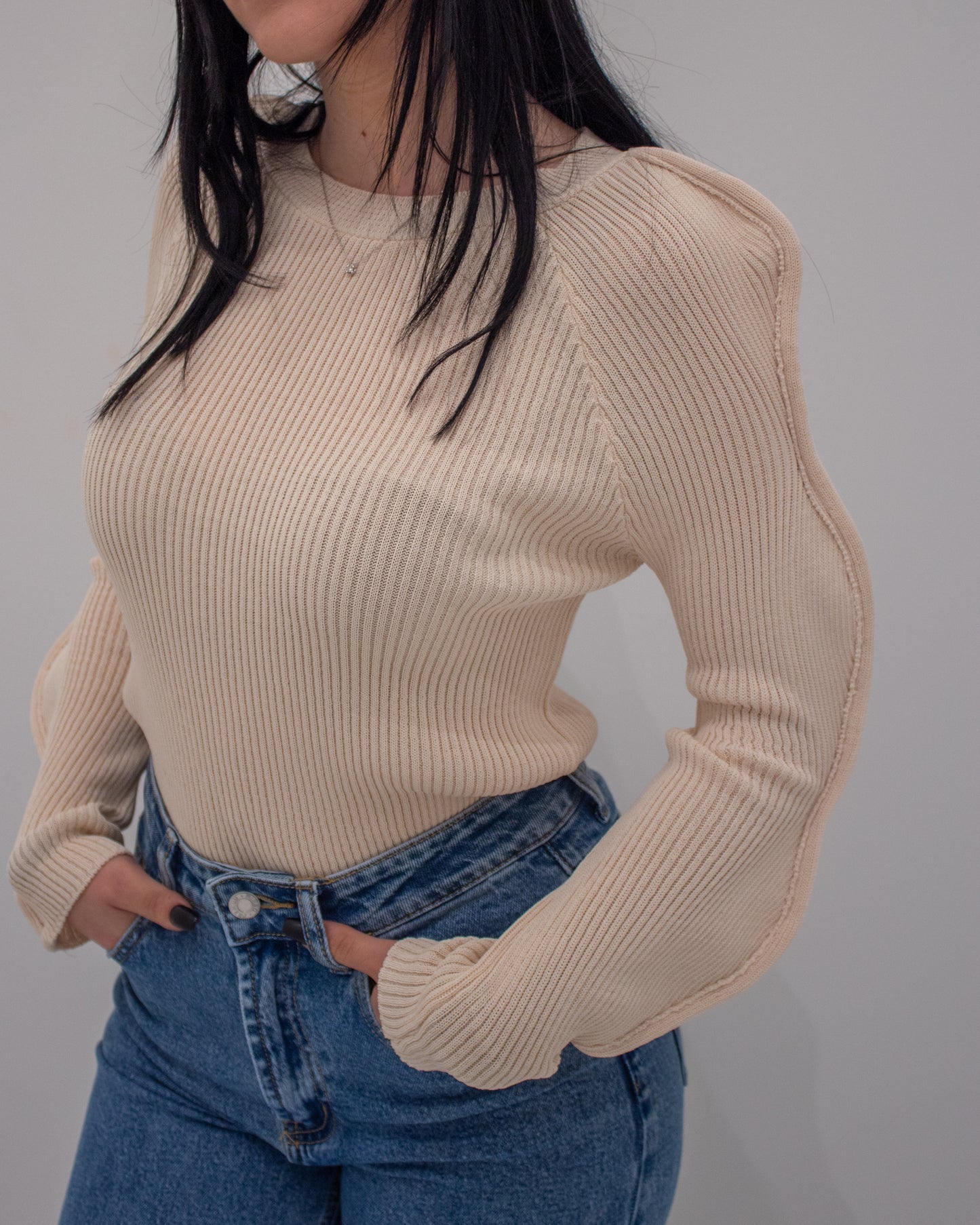Maglia Shape a Costine Beige