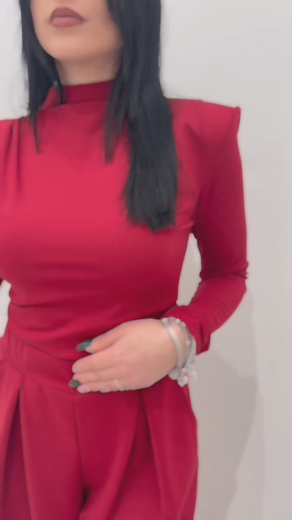 Coordinato Rosso: Maglia Lupetto e Pantalone Palazzo a Vita Alta